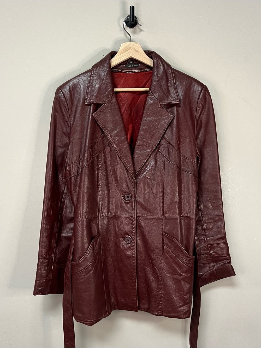 Vintage Red Leather Pea Coat